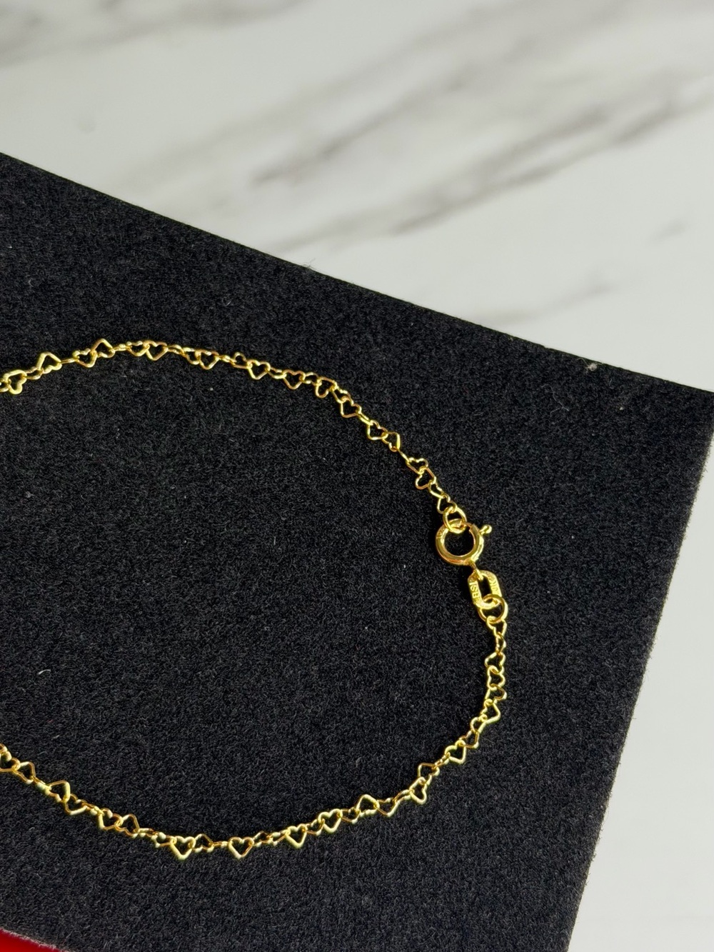 10K Solid Yellow Gold Double Heart Link Bracelet 6.5” 2mm Real Gold New
